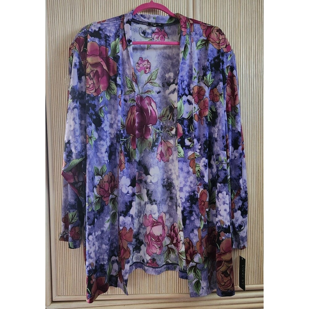 Vikki Vi Women's Blouse Size 3X Floral Open Front Cardigan Long Sleeves NWT USA
